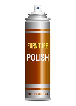 Illustration depicting a single furniture polish aerosol spray arranged over white.