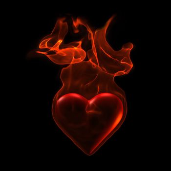 Ardent Heart in flame on grunge background