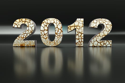 3d New Year 2012 shape on Black Reflective Background