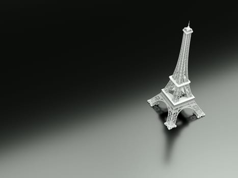 3d illustration of the eiffel tower on a black reflective ground