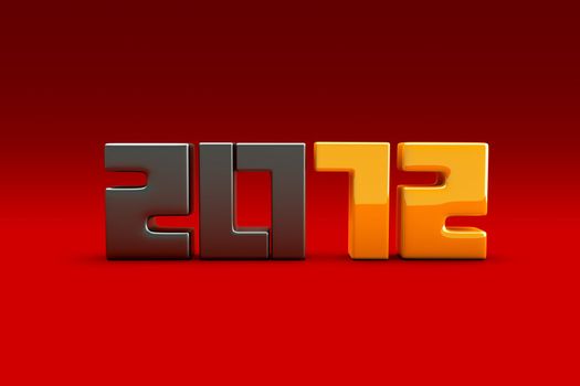 3d new year 2012 shape on red background