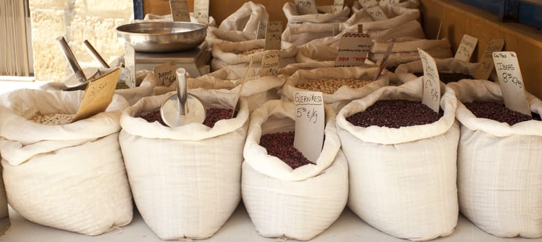 Various legumes inside the bags