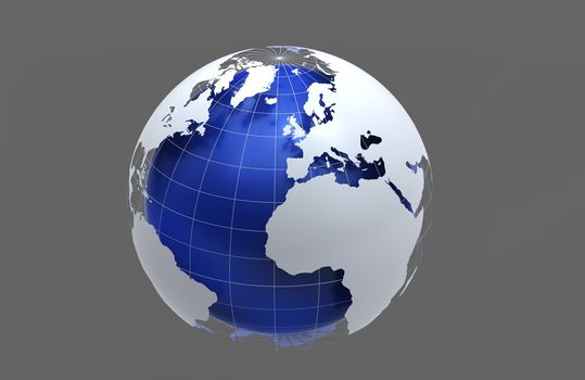 3d blue earth on grey background