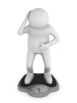 man on floor scales. Isolated 3D image