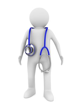 doctor with stethoscope on white background. Isolated 3D image