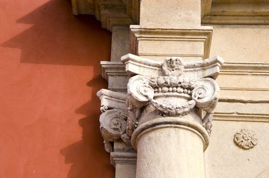 Ancient column closeup. Interesting vintage architecture details.