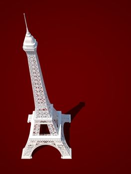 Eiffel Tower in Paris. 3d model on a red background.
