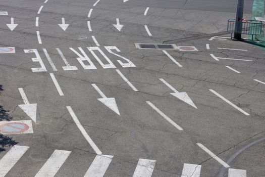 Road signal on the asphalt