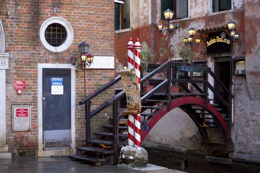 View of Wooden bridge in Venice