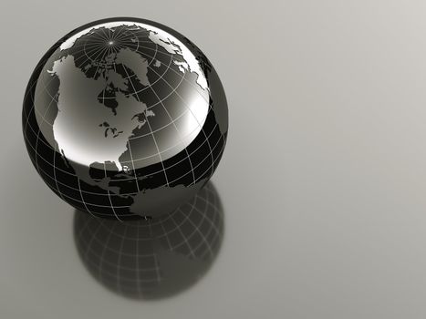 3d glossy earth on reflective background