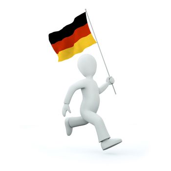 Illustration of a 3d man holding a deutschland flag