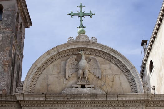 Photo of an Eagle relief on a church