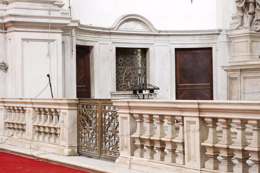 View of a marble balustrade in a church