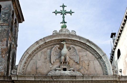 Photo of an Eagle relief on a church