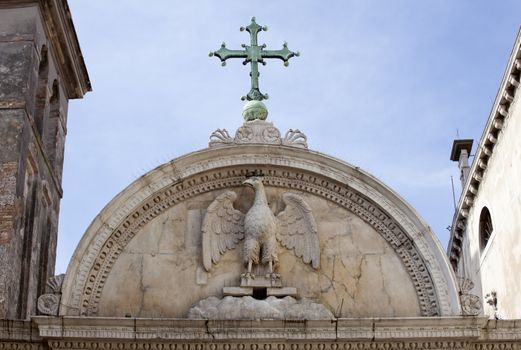 Photo of an Eagle relief on a church