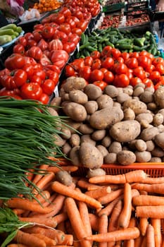 Fresh organic  Fruits and vegetables in a farmers market