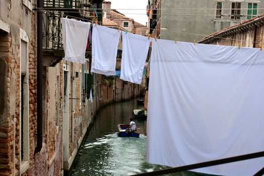 White laundry hanging to dry on a clothes-line