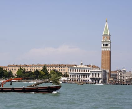 View of boat in the Venice lagoon