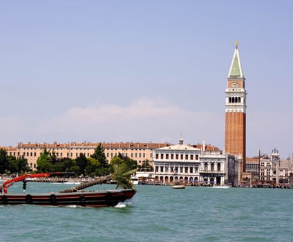 View of boat in the Venice lagoon