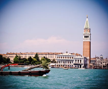 View of boat in the Venice lagoon