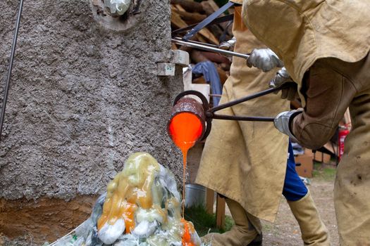 Workers during the Glass processing - Hot melting glasses