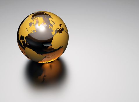 3d glass earth on white reflective background