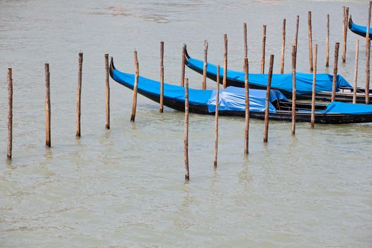 Gondolas parking in the traditional Venetian rowing boat