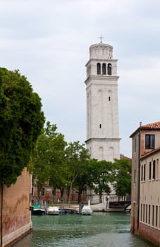 Bell tower in the city of Venice