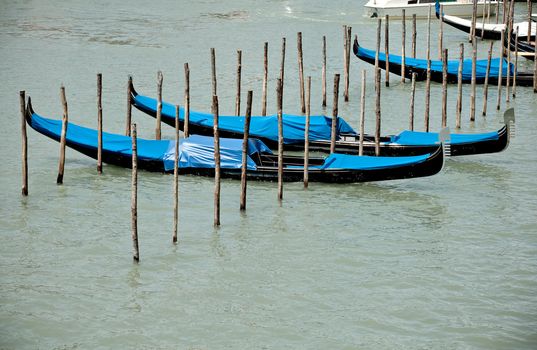 Gondolas parking in the traditional Venetian rowing boat