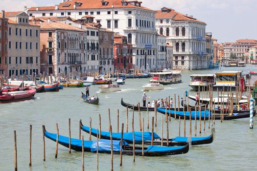 Gondolas parking in the traditional Venetian rowing boat
