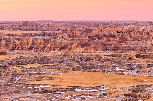 A labyrinth of ravines and ridges at sunrise, Badlands National Park, South Dakota, USA