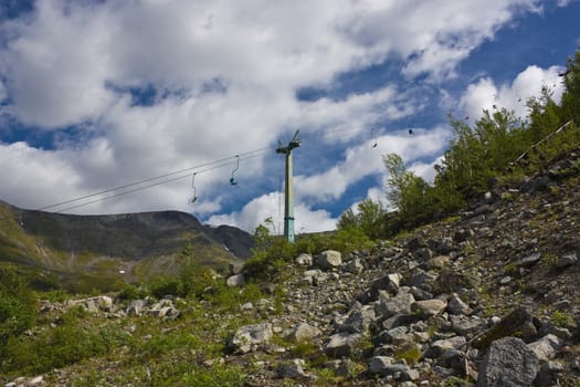 Elevator on mountain ski resort in summer