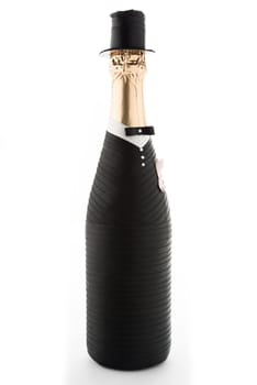 Groom. Champagne wedding bottle isolated on white
