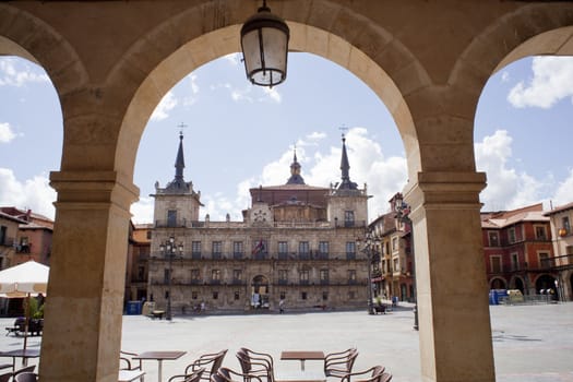 View of Plaza Mayor in Leon, Spain