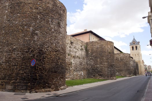 Walls of the fortress city of Leon, Spain