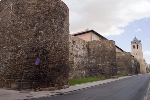 Walls of the fortress city of Leon, Spain