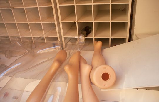 Varius plastic legs of mannequins