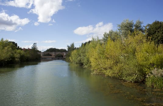 View of Bernesga river in Leon, Spain
