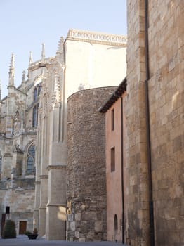 View of Leon street and Cathedral, Spain