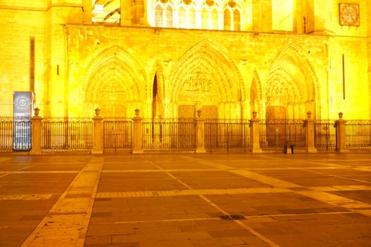 View of Leon Cathedral at sunset, Spain