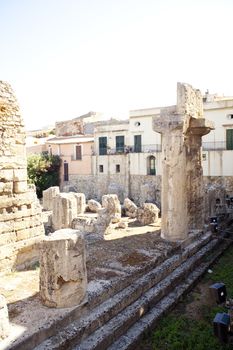 Columns, Apollo temple in Syracuse - Sicily, Italy