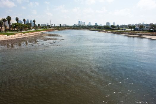 Cityscape of Tel-Aviv Israel as seen from the Yarkon River