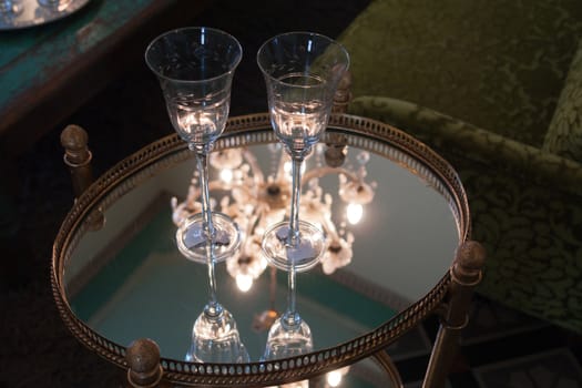 Classical design decorative wine glasses on a table
