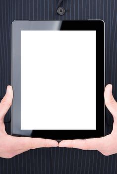 Businessman holding digital tablet with clipping path
