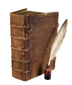 The ancient book and old goose feather