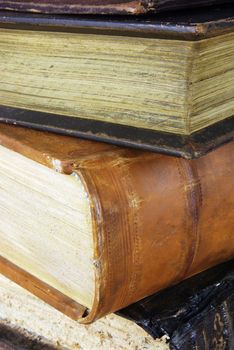 The ancient books in leather reliure.Religion books 