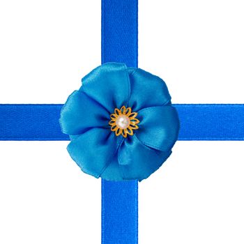 Blue bow and ribbons isolated on white background