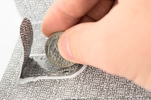 Closeup of credit card pin code reading