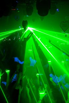 Excelent green laser party at the club