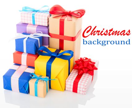 Christmas background. Gift boxes isolated on white background